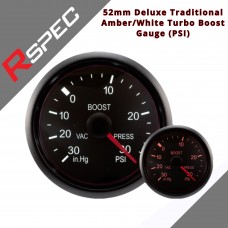 R SPEC 52mm Deluxe Traditional Amber/White Turbo Boost Gauge (PSI) Car Gauge